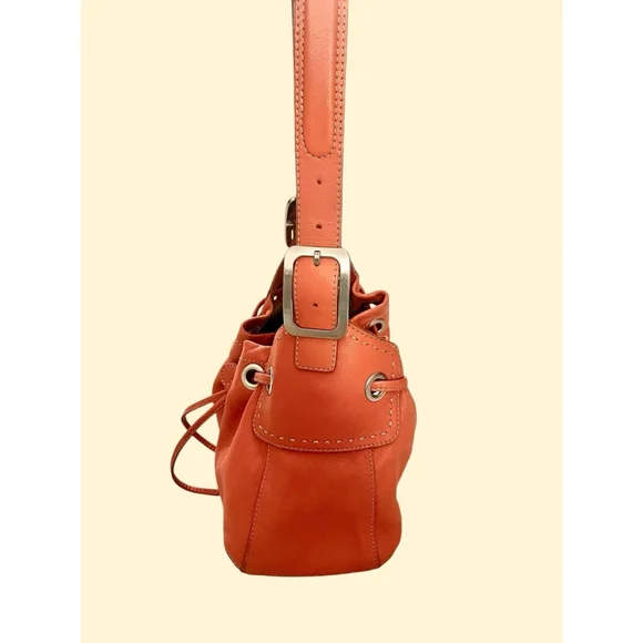 Cole Haan Orange Leather Drawstring Hobo Shoulder Bag Fall - Picture 3 of 8